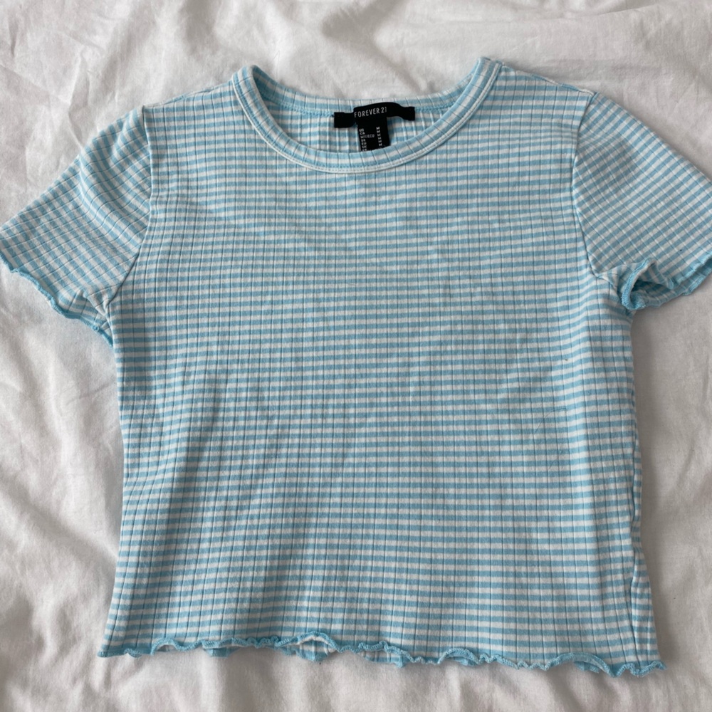 Blue and white striped baby tee